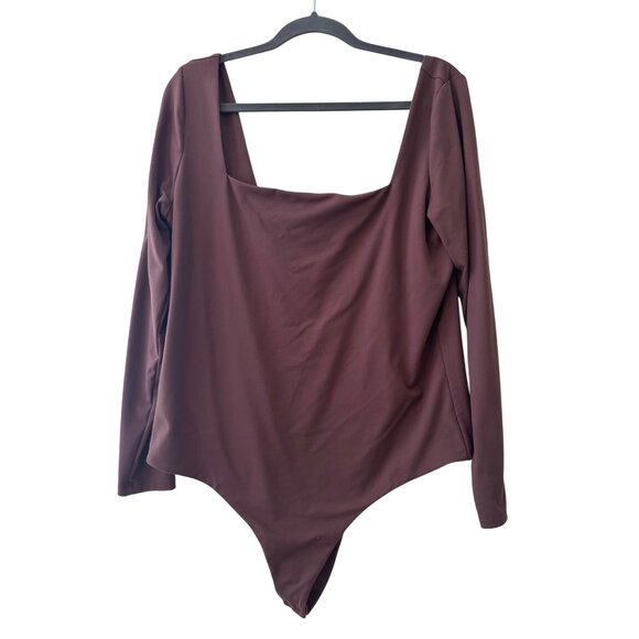 Nuuds Coffee Long Sleeve Square Neck Thong Style Bodysuit - Picture 7 of 10